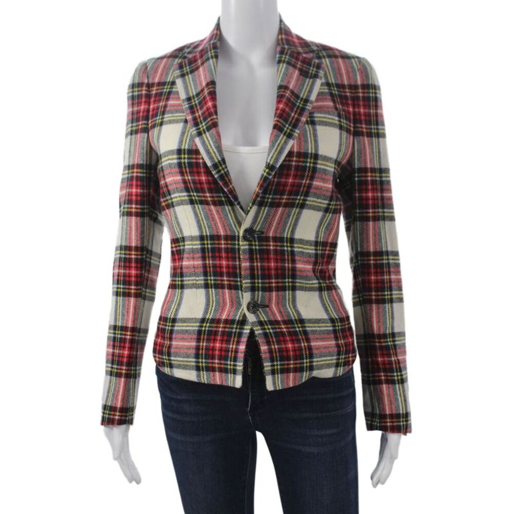 R13 Womens Wool Plaid Blazer Button Long Sleeve Multicolor Size XS